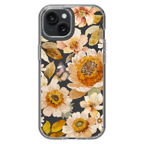 Boho Autumn Wildflowers Clear Phone Case shown on iPhone 15