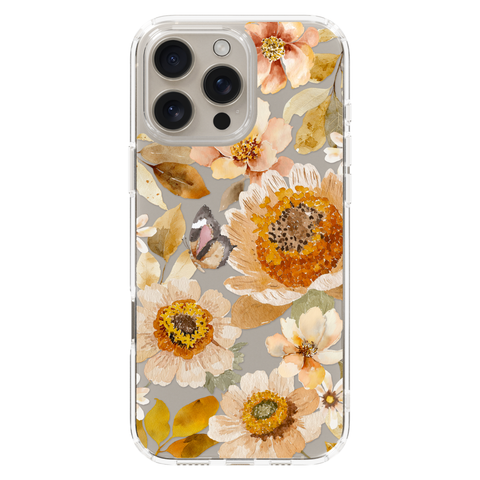 Boho Autumn Wildflowers Clear Phone Case shown on iPhone 16 Pro Max