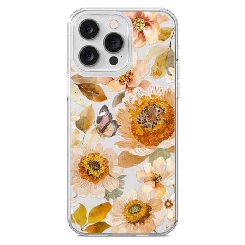 Boho Autumn Wildflowers Clear Phone Case shown on iPhone 14 Pro Max