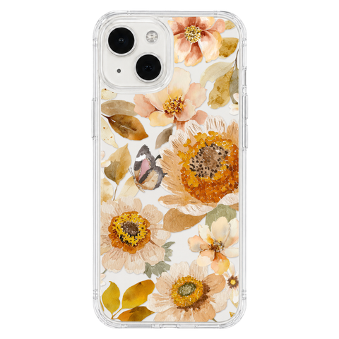 Boho Autumn Wildflowers Clear Phone Case shown on iPhone 13 Mini