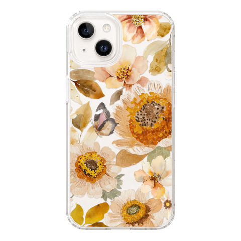 Boho Autumn Wildflowers Clear Phone Case shown on iPhone 14