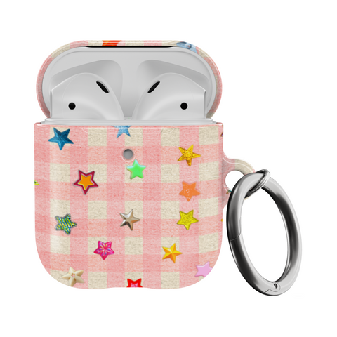 Baby Pink Plaid Star Confetti AirPods 1st/2nd Gen Case