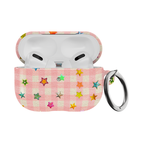 Baby Pink Plaid Star Confetti AirPods Pro Case