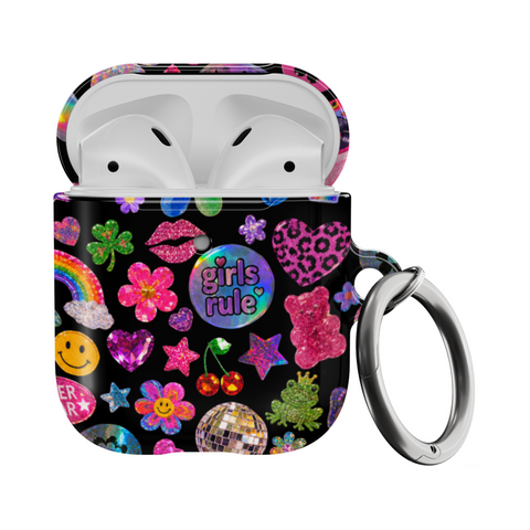 Black Y2K Stickers Print AirPods 1st/2nd Gen Case
