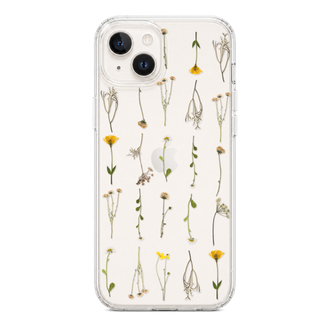 Minimal Wild Flower Print Clear Phone Case
