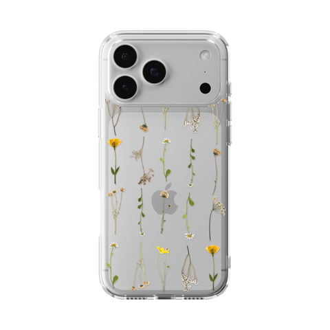 Minimal Wild Flower Print Clear Phone Case
