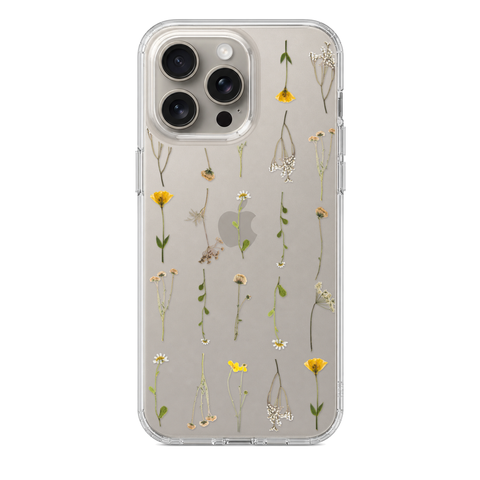 Minimal Wild Flower Print Clear Phone Case