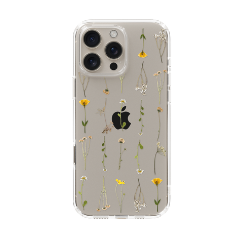 Minimal Wild Flower Print Clear Phone Case