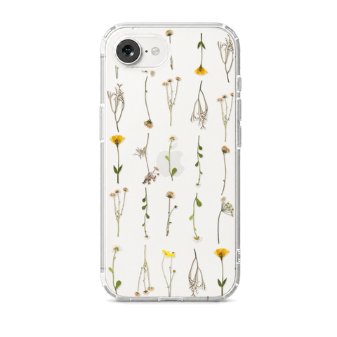 Minimal Wild Flower Print Clear Phone Case