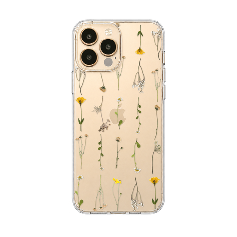 Minimal Wild Flower Print Clear Phone Case