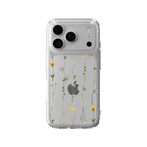 Minimal Wild Flower Print Clear Phone Case