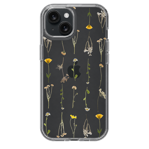 Minimal Wild Flower Print Clear Phone Case