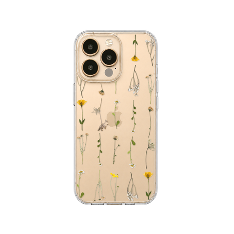 Minimal Wild Flower Print Clear Phone Case