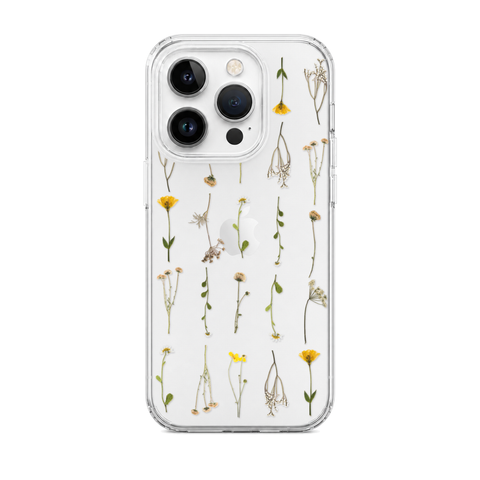 Minimal Wild Flower Print Clear Phone Case