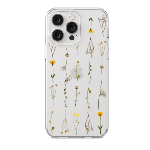 Minimal Wild Flower Print Clear Phone Case