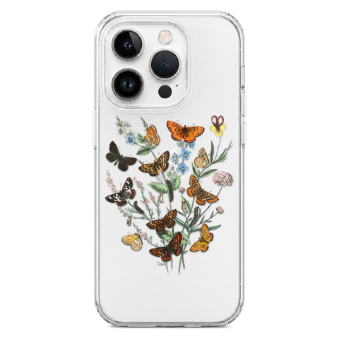 Botany Butterfly Clear Phone Case shown on iPhone 14 Pro
