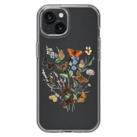 Botany Butterfly Clear Phone Case shown on iPhone 15