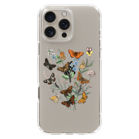 Botany Butterfly Clear Phone Case shown on iPhone 16 Pro