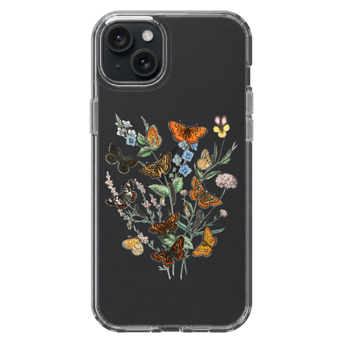 Botany Butterfly Clear Phone Case shown on iPhone 15 Plus