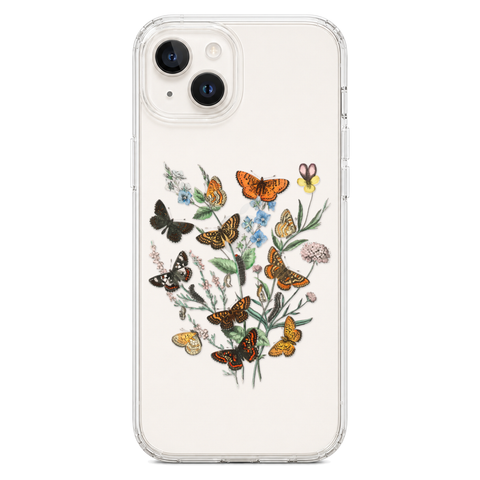 Botany Butterfly Clear Phone Case shown on iPhone 14 Plus