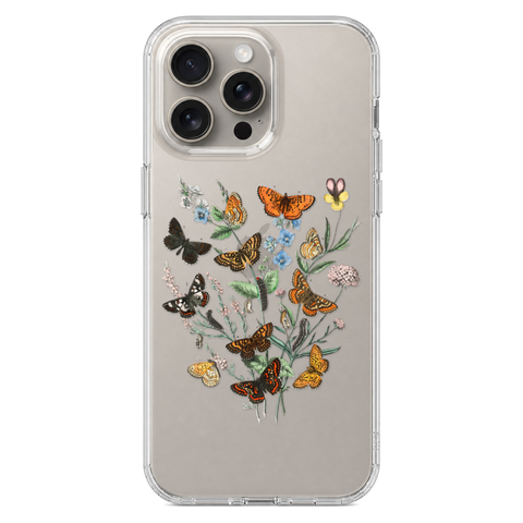 Botany Butterfly Clear Phone Case shown on iPhone 15 Pro Max