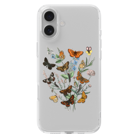 Botany Butterfly Clear Phone Case shown on iPhone 16 Plus
