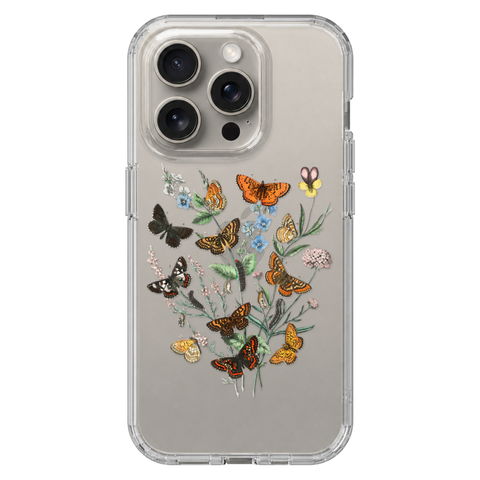 Botany Butterfly Clear Phone Case shown on iPhone 15 Pro
