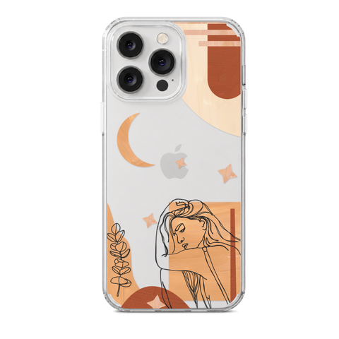 Modern Moon Line Art Collage Clear Phone Case