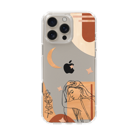 Modern Moon Line Art Collage Clear Phone Case