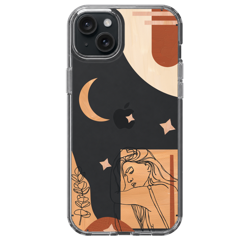 Modern Moon Line Art Collage Clear Phone Case