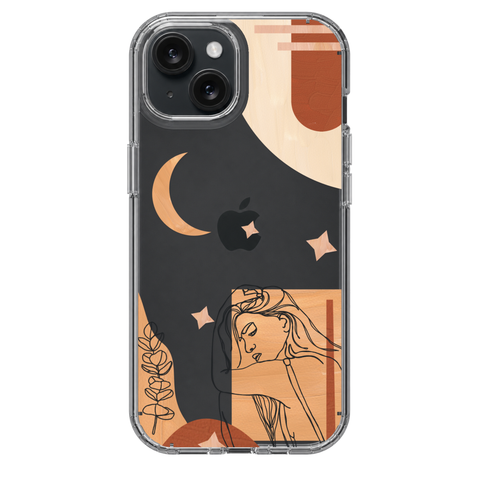 Modern Moon Line Art Collage Clear Phone Case