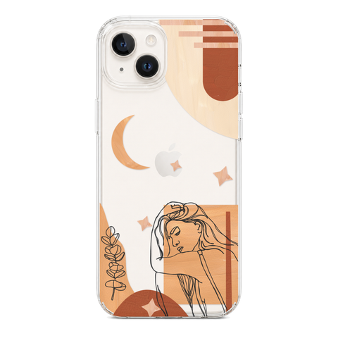 Modern Moon Line Art Collage Clear Phone Case