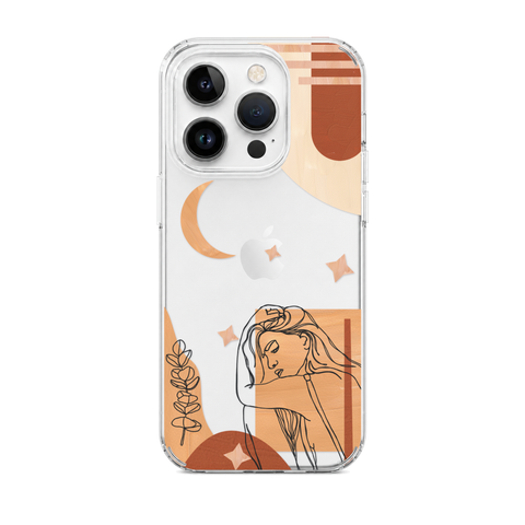 Modern Moon Line Art Collage Clear Phone Case