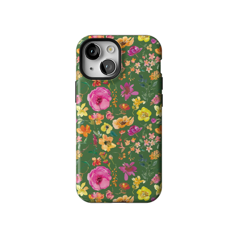 Green Watercolor Flowers Tough Phone Case for iPhone 13 Mini - The Urban Flair