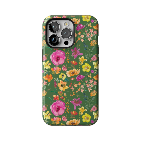 Green Watercolor Flowers Tough Phone Case for iPhone 13 Pro - The Urban Flair