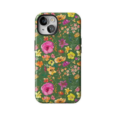 Green Watercolor Flowers Tough Phone Case for iPhone 14 - The Urban Flair