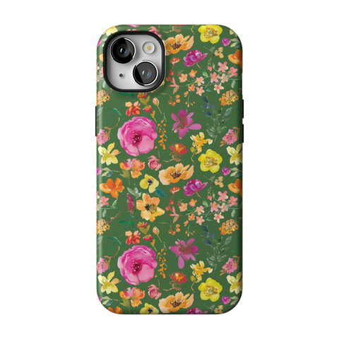 Green Watercolor Flowers Tough Phone Case for iPhone 14 Plus - The Urban Flair