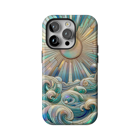 Sun Rays & Ocean Waves Stained Glass Tough Phone Case for iPhone 14 Pro - The Urban Flair