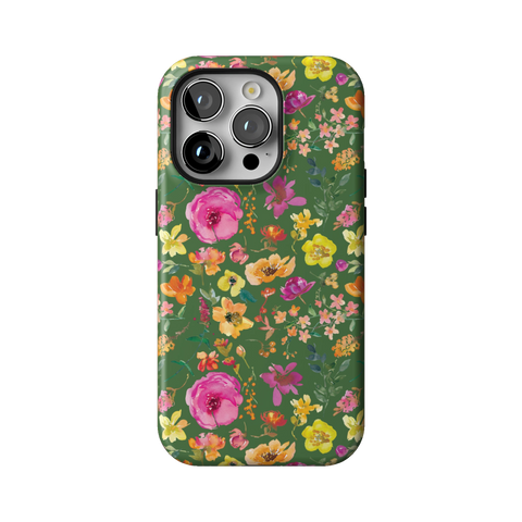 Green Watercolor Flowers Tough Phone Case for iPhone 14 Pro - The Urban Flair