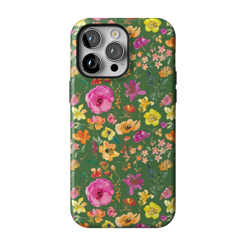 Green Watercolor Flowers Tough Phone Case for iPhone 14 Pro Max - The Urban Flair