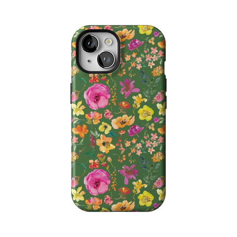 Green Watercolor Flowers Tough Phone Case for iPhone 15 - The Urban Flair