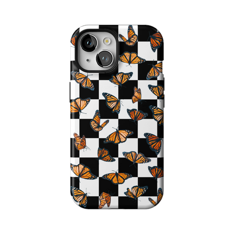 Checkered Monarch Butterfly Tough Phone Case for iPhone 15 - The Urban Flair