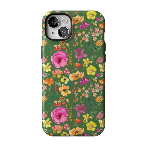 Green Watercolor Flowers Tough Phone Case for iPhone 15 Plus - The Urban Flair