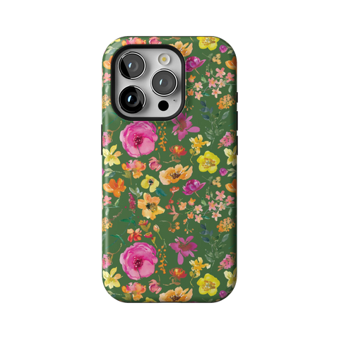 Green Watercolor Flowers Tough Phone Case for iPhone 15 Pro - The Urban Flair