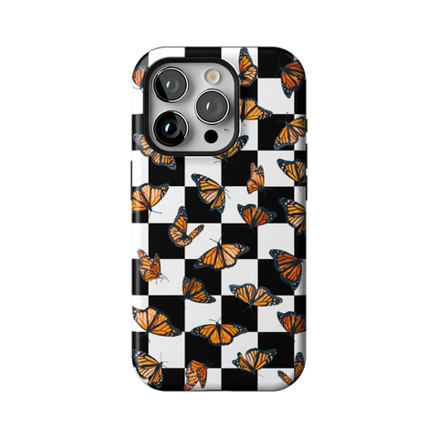 Checkered Monarch Butterfly Tough Phone Case for iPhone 15 Pro - The Urban Flair