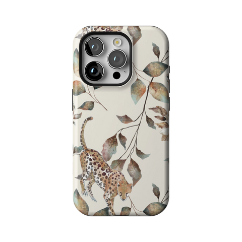 Autumn Cheetah Botanical Tough Phone Case for iPhone 15 Pro - The Urban Flair