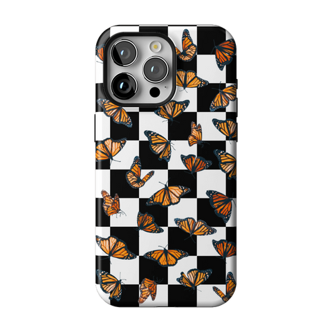Checkered Monarch Butterfly Tough Phone Case for iPhone 15 Pro Max - The Urban Flair