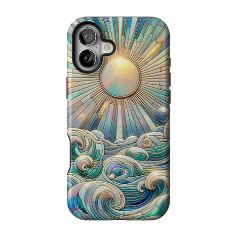 Sun Rays & Ocean Waves Stained Glass Tough Phone Case for iPhone 16 Plus - The Urban Flair
