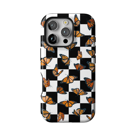 Checkered Monarch Butterfly Tough Phone Case for iPhone 16 Pro - The Urban Flair