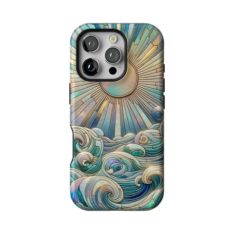 Sun Rays & Ocean Waves Stained Glass Tough Phone Case for iPhone 16 Pro - The Urban Flair